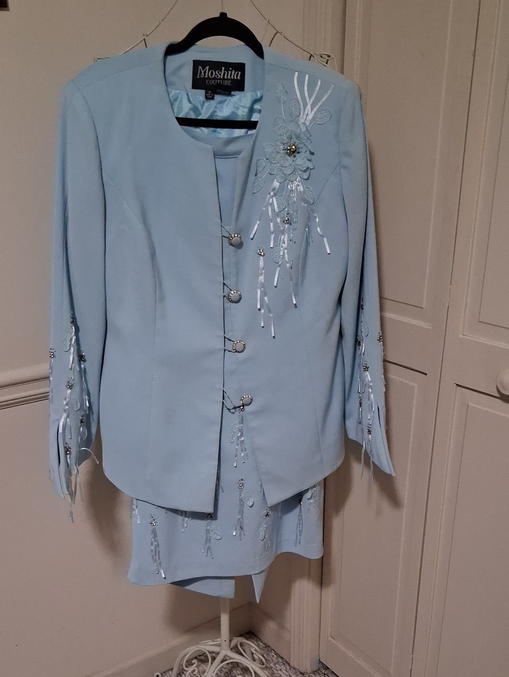 Moshita Couture Light Blue Embellished Women's Suit